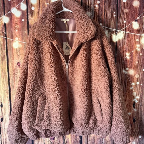 easel Jackets & Blazers - Easel Liz & Lottie Bella Teddy Coat in Red Bean Soft Sherpa Jacket NWT